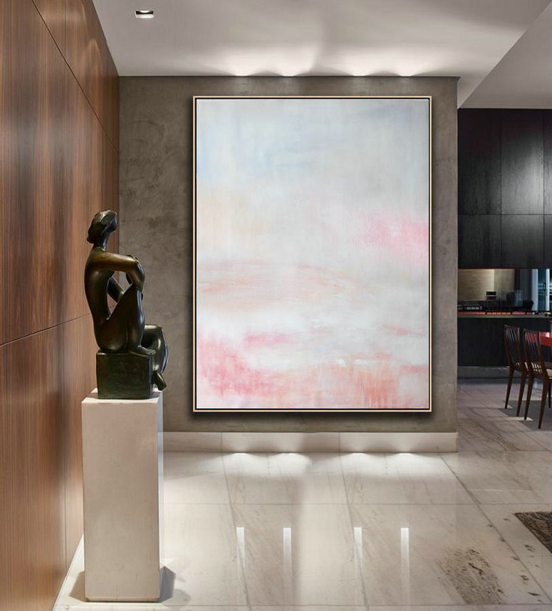 Large Abstract Art Handmade Painting,Vertical Vertical Abstract Art On Canvas,Modern Paintings On Canvas,Grey,Pink,White.etc